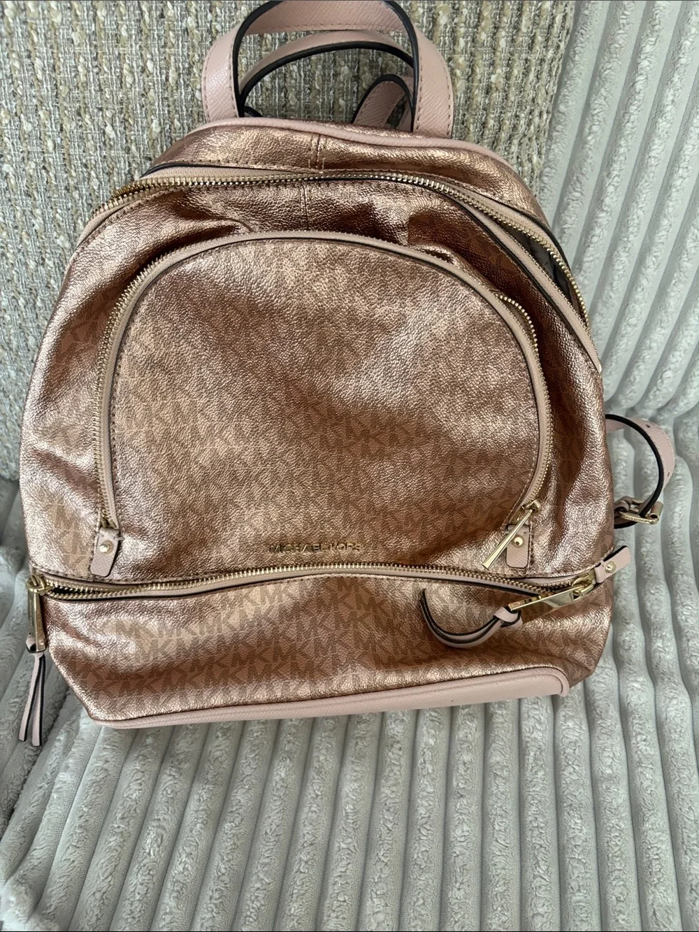 Michael Kors Metallic Rose Gold Signature Mini Backpack